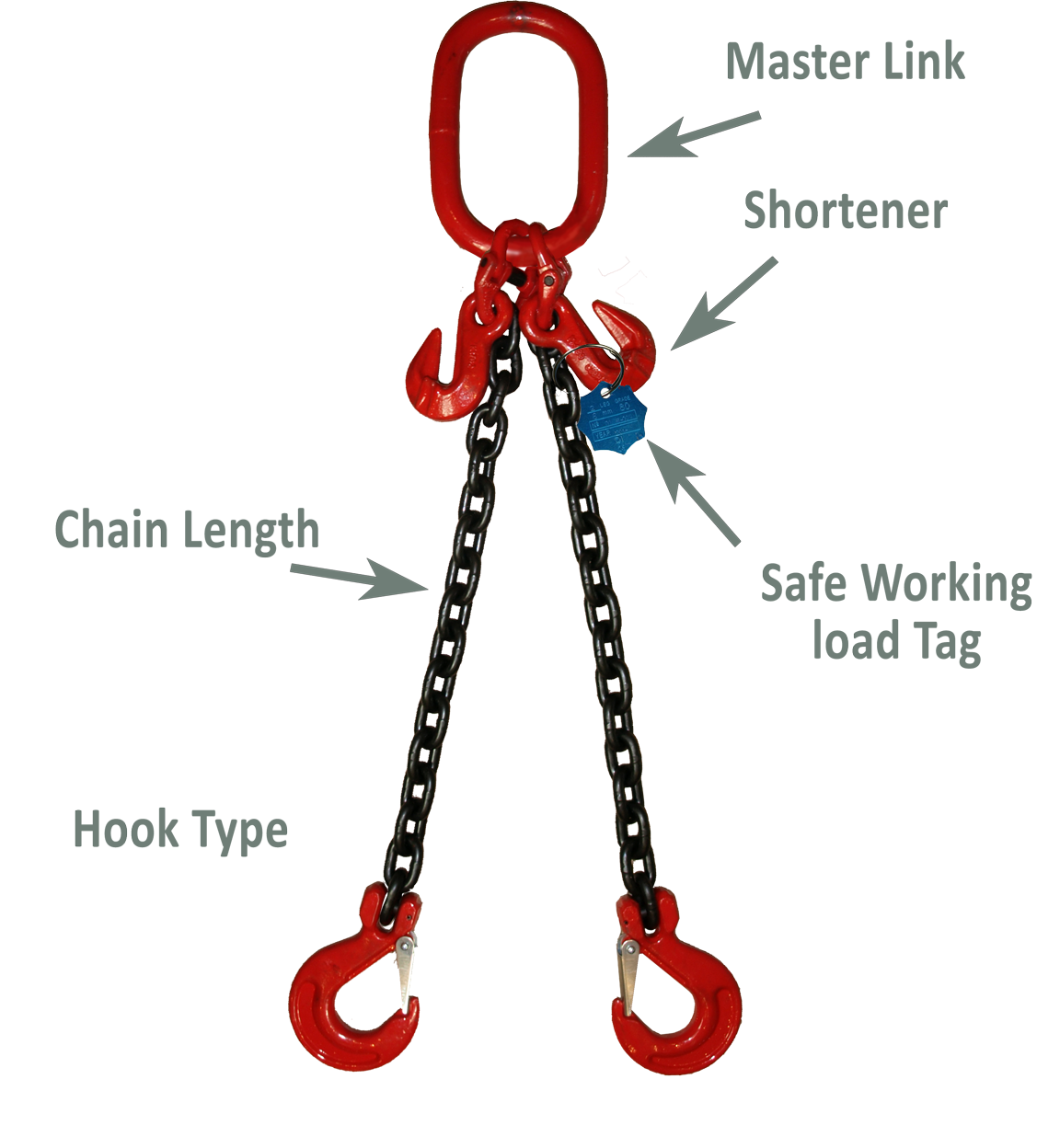 3mtr x 2 leg 10mm Lifting Chain Sling 4.25 tonne with Grab Hook Shorteners 